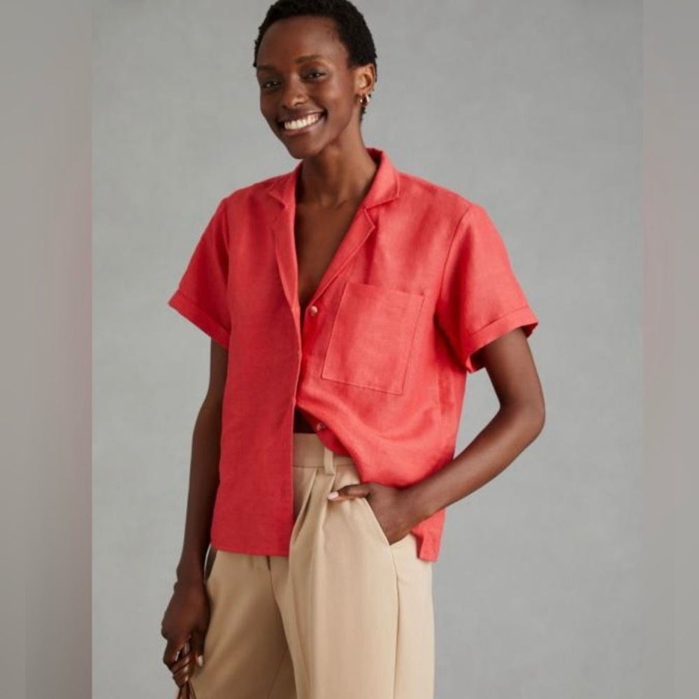 ANTHROPOLOGIE MAEVE OVERSIZED RED CLASSIC SURF SHIRT SIZE XS NWT